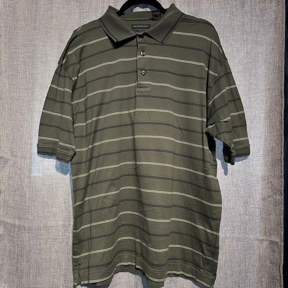 Dockers Golf 100% Cotton‎ Polo Green, white and blue stripe pattern Large - Picture 1 of 13